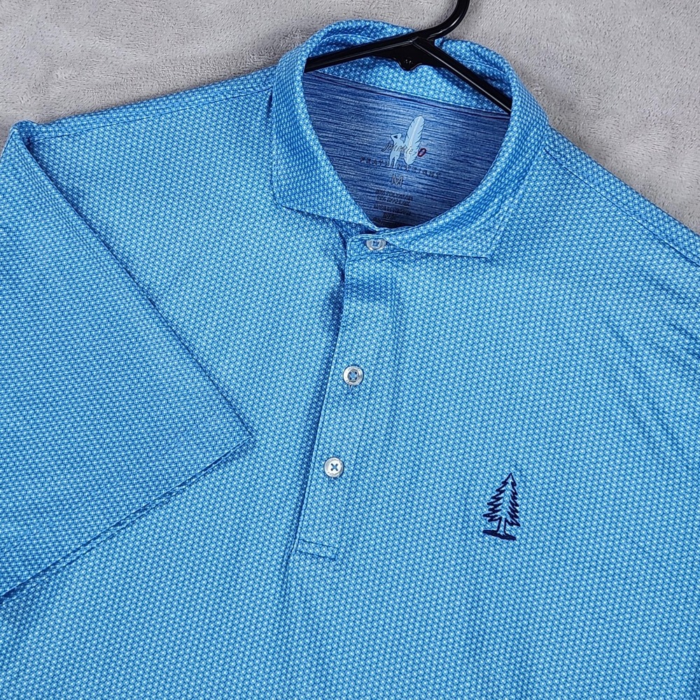Johnnie-O Featherweight Polo Shirt Mens Medium Blue Geo Print Golf Stretch